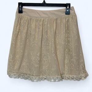 Final Touch Tan Cream Flowy Mini Skirt lace Size Small